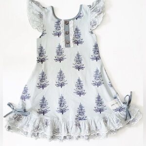 Jane + Jo Girl's Holiday Christmas Tree Lacey Lounge Pajama Gown Size 8Y EUC